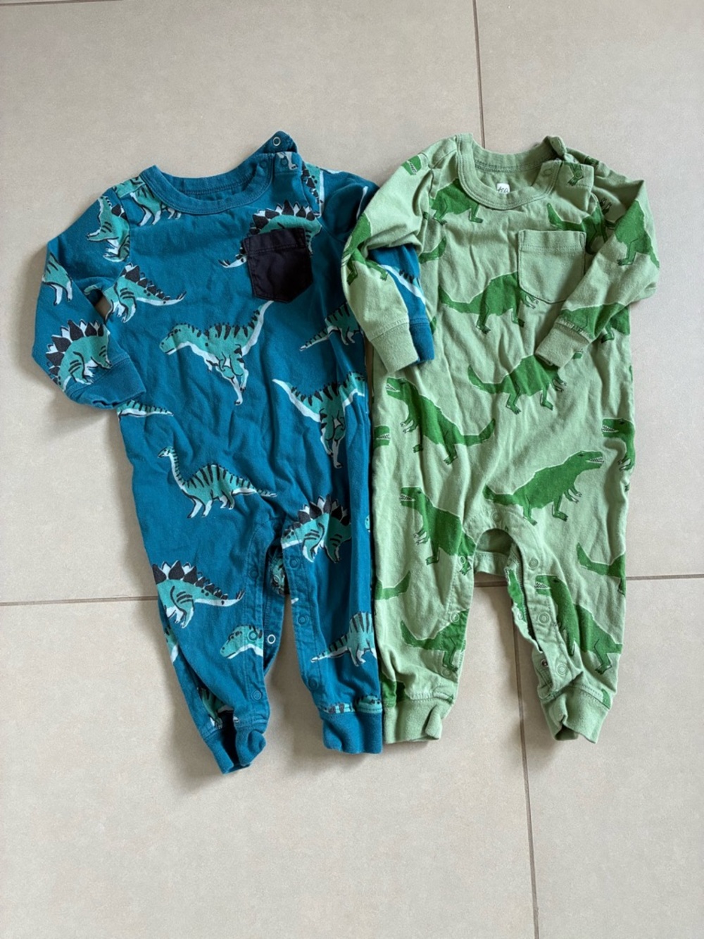 Tea Collection Dino Print One-Piece Romper - Blue & Green 100% cotton